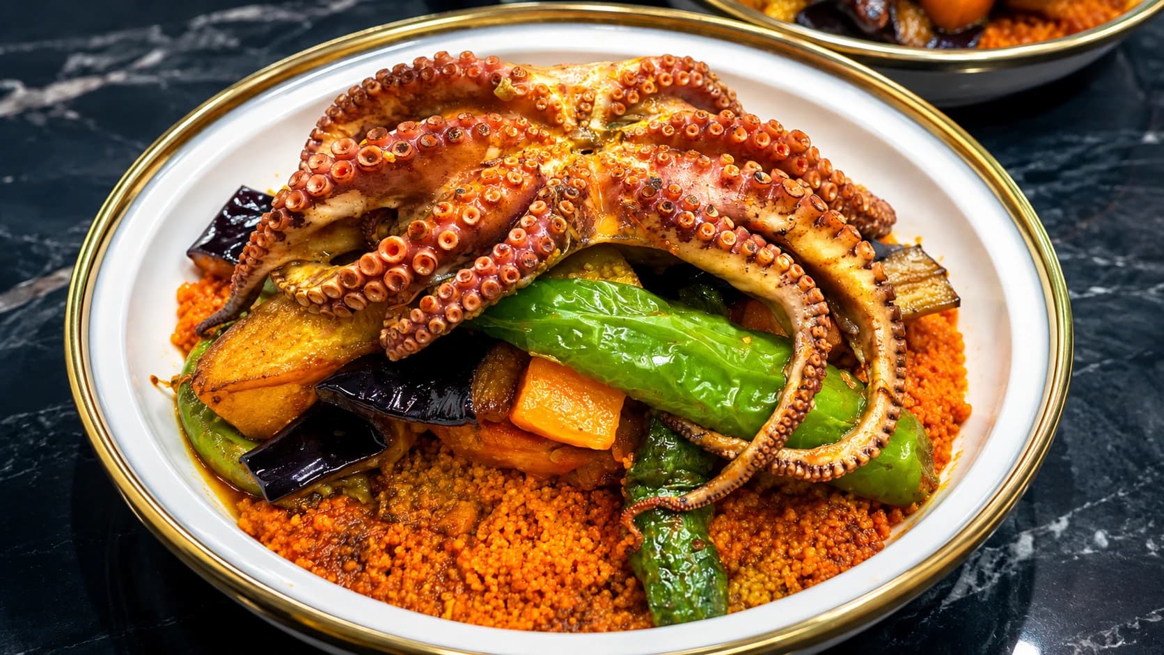 Couscous with grilled octopus and vegetables